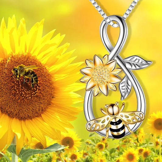 Infinity Bee and Sun Flower Necklace